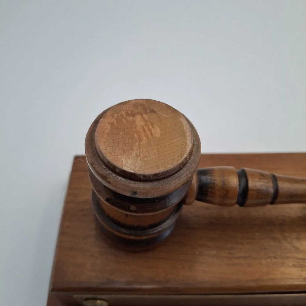 Vintage 1976 Wooden Gavel Display Base Plaque Award Presentation Judge Mallet